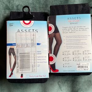 NWT Assets by Spanx Size 2 set of two textured three stripe mesh tights black